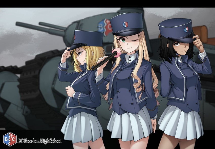 andou, oshida, and marie (girls und panzer) drawn by metro_(jbcman0198)