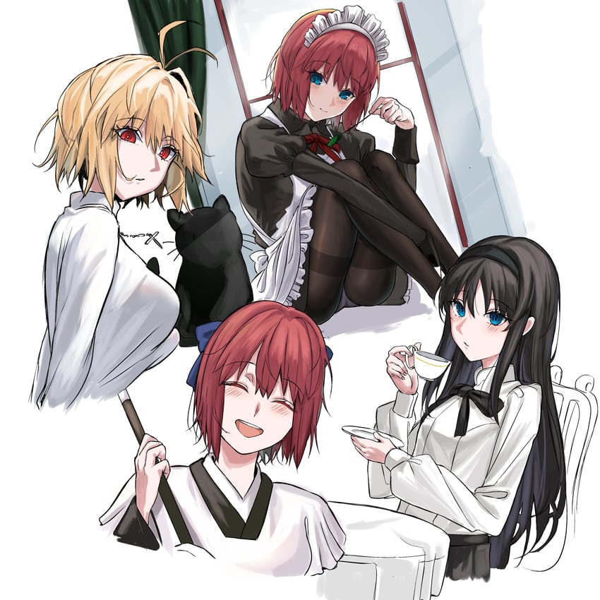 arcueid brunestud, tohno akiha, kohaku, and hisui (tsukihime) drawn by hirekatsu-kan