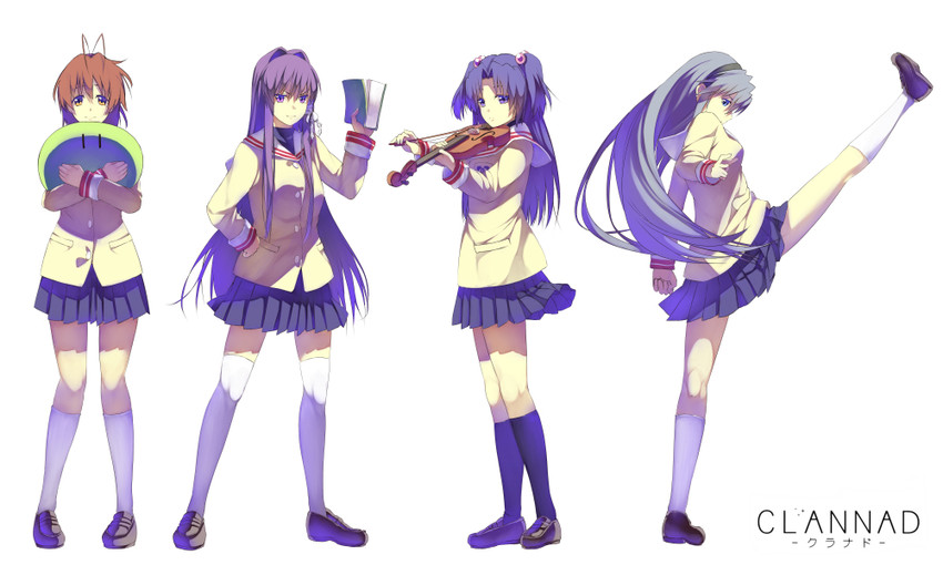 furukawa nagisa, fujibayashi kyou, sakagami tomoyo, and ichinose kotomi (clannad and 1 more) drawn by a.q.u.a