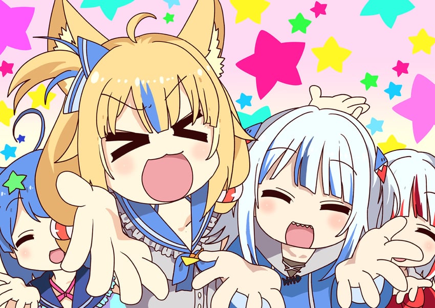 gawr gura, sameko saba, and senzawa (hololive and 4 more) drawn by power-j