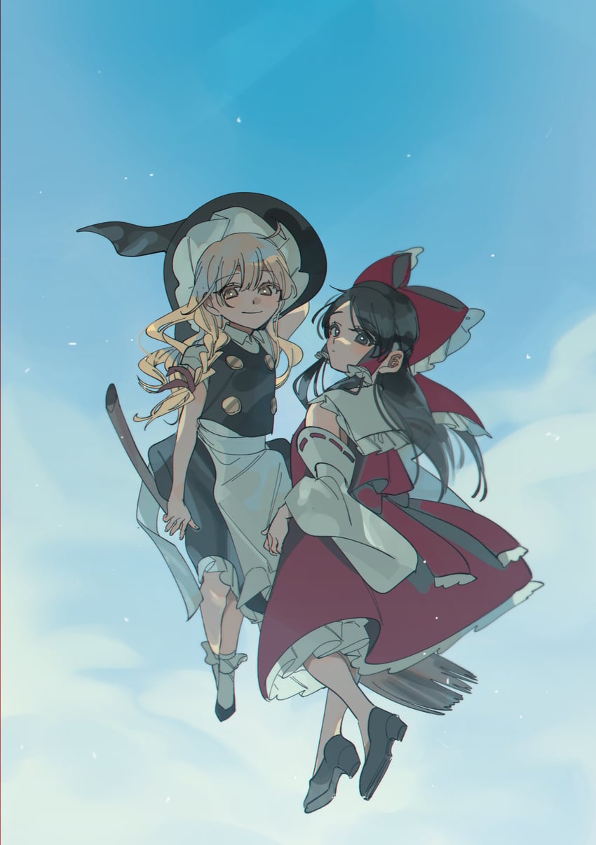 hakurei reimu and kirisame marisa (touhou) drawn by shi_chimi