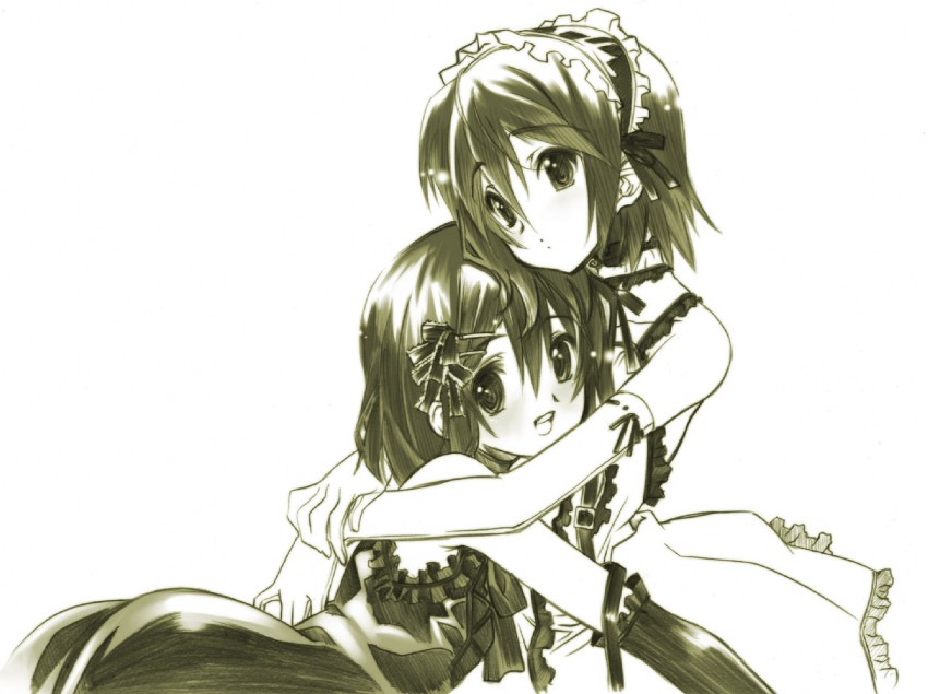 hirasawa yui and tainaka ritsu (k-on!) drawn by senomoto_hisashi