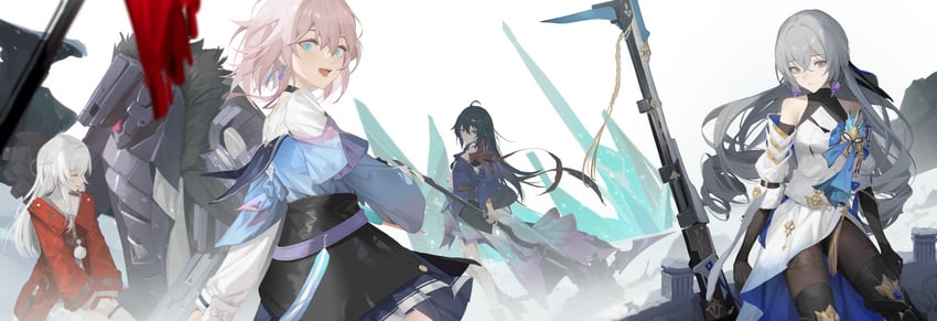 march 7th, bronya rand, seele, clara, and svarog (honkai and 1 more) drawn by shu_kunkuokuozi