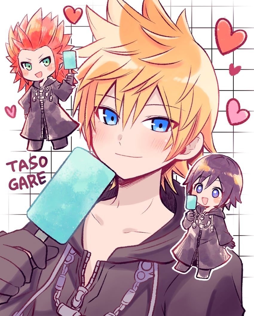 roxas, xion, and axel (kingdom hearts and 1 more) drawn by yataba