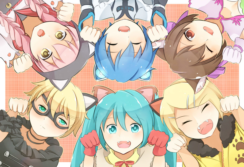 hatsune miku, kagamine rin, kagamine len, megurine luka, meiko, and 2 more (vocaloid and 4 more) drawn by deviltd