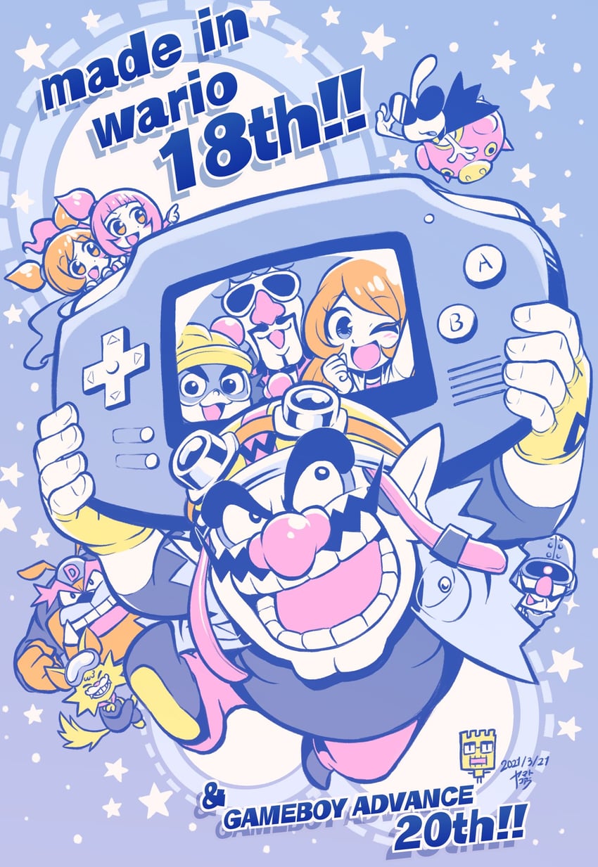 wario, mona, ana, kat, orbulon, and 6 more (warioware) drawn by yamato_koara