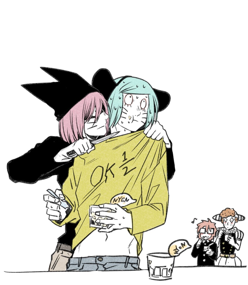 randal ivory, nyon, nyen, and sebastian de tomato smith chicken legs (randal's friends) drawn by tsukasa_(tsukasa_mimizuku)