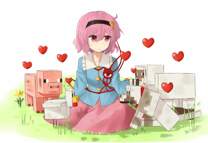 komeiji satori, chicken, pig, sheep, and wolf (touhou and 1 more) drawn by hinami047