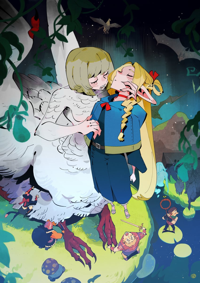 marcille donato, falin touden, laios touden, senshi, chilchuck tims, and 2 more (dungeon meshi) drawn by zenhiro