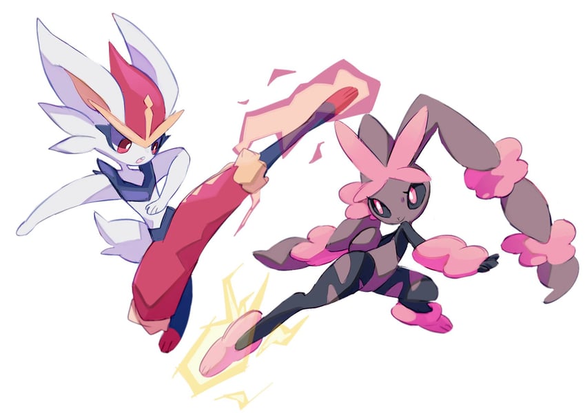 lopunny, cinderace, and mega lopunny (pokemon) drawn by masayo_(skip)