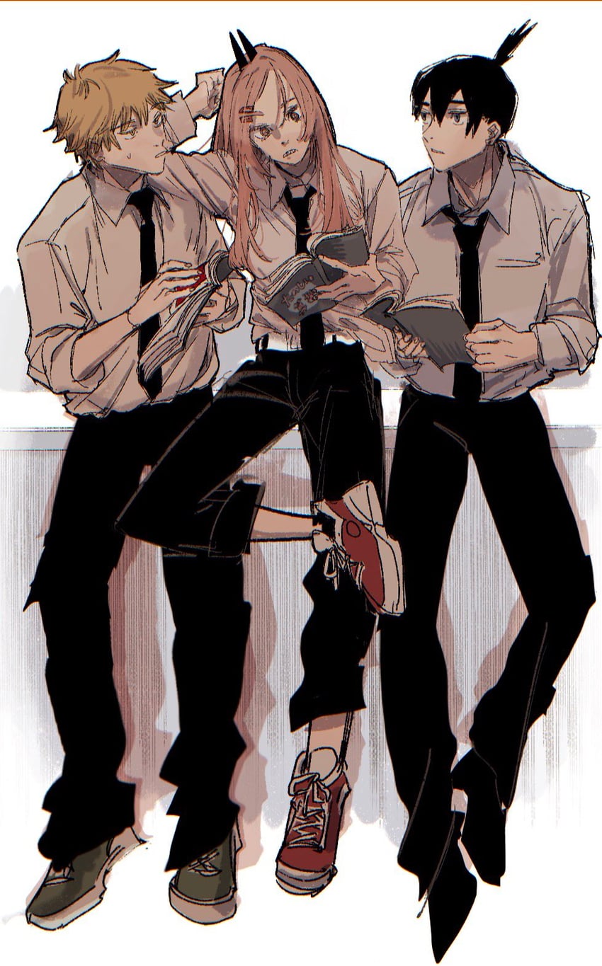 power, denji, and hayakawa aki (chainsaw man) drawn by tasuketemama