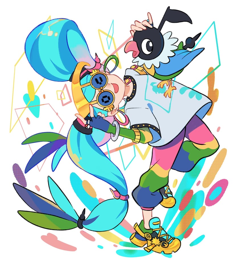 hatsune miku, chatot, and normal miku (pokemon and 2 more) drawn by oe_(yamifuti)