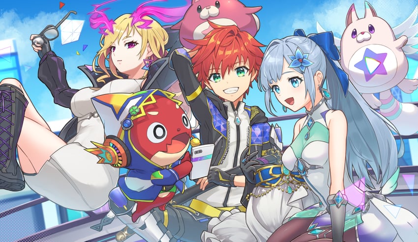 lucifer, hoshi tanuki, airis, protagonist, and oragon (shironeko project and 2 more) drawn by yanagimachi