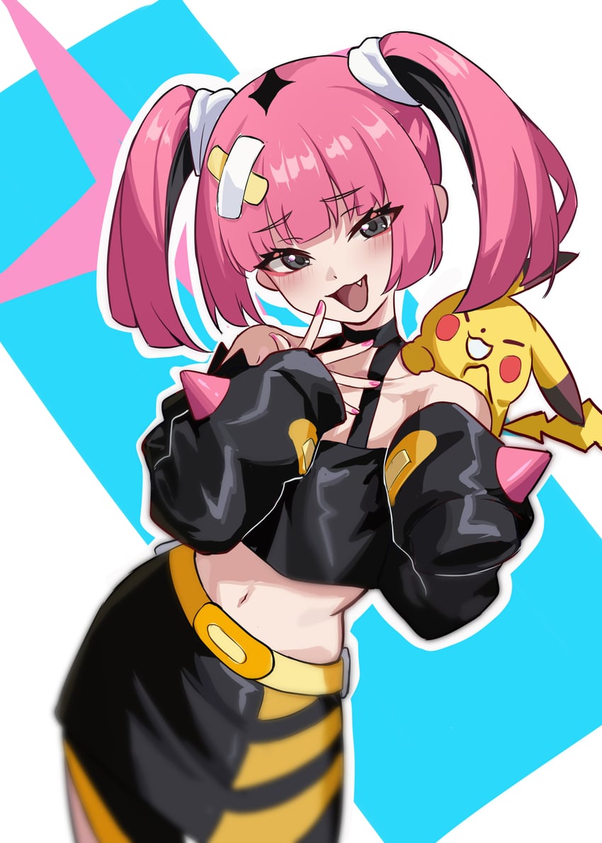 pikachu and coral (pokemon and 1 more) drawn by amamiyayk