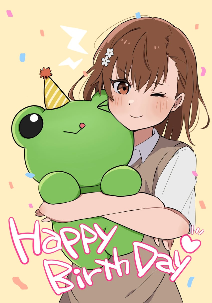 misaka mikoto and gekota (toaru majutsu no index and 1 more) drawn by mi_(mi_saka)