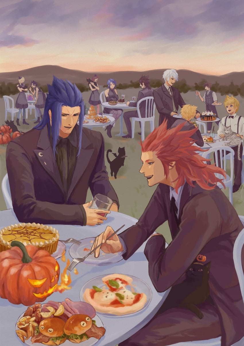 sora, roxas, kairi, aqua, xion, and 5 more (kingdom hearts) drawn by mukashino