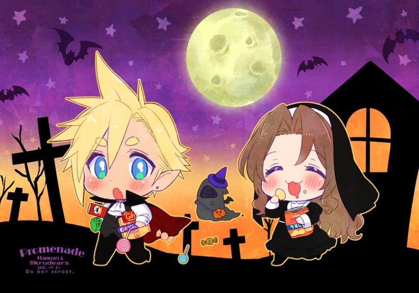 cloud strife and aerith gainsborough (final fantasy and 2 more) drawn by krudears