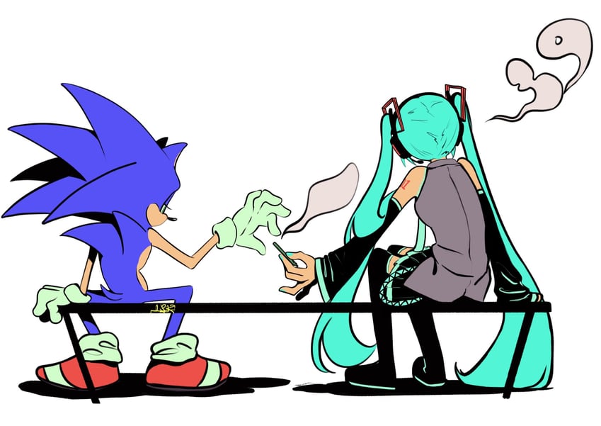 hatsune miku and sonic the hedgehog (vocaloid and 1 more) drawn by goodluckdori