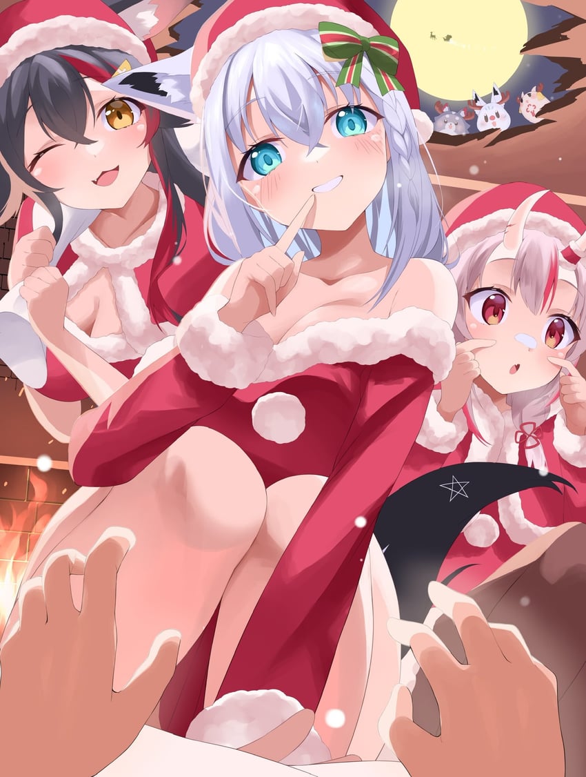shirakami fubuki, ookami mio, nakiri ayame, sukonbu, poyoyo, and 1 more (hololive) drawn by setsuna_(l9in1cszw3f6qsq)