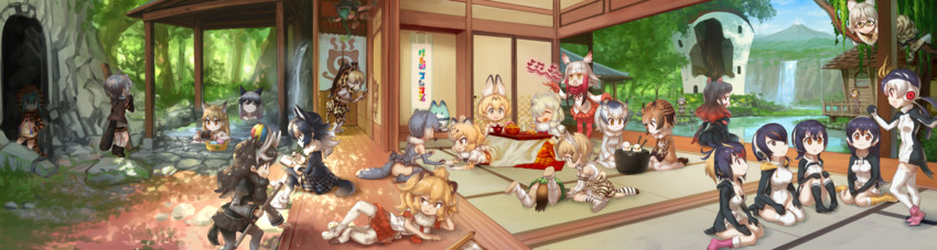 serval, shoebill, lucky beast, silver fox, japanese crested ibis, and 23 more (kemono friends) drawn by murakami_hisashi