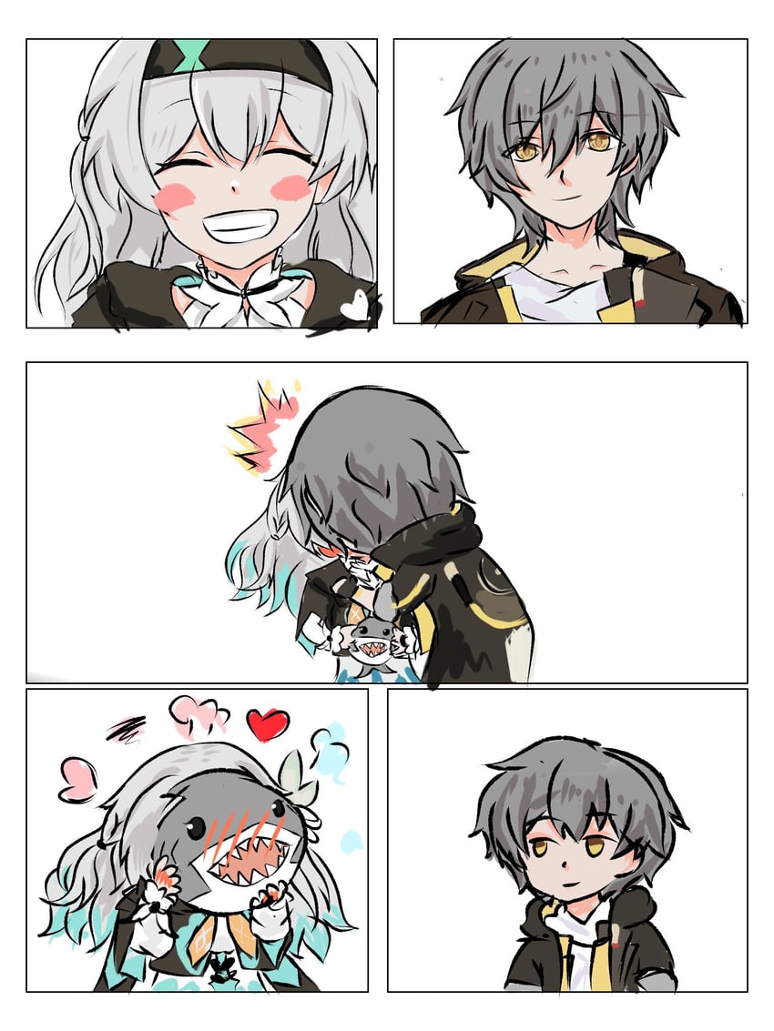 trailblazer, firefly, and caelus (honkai and 1 more) drawn by firefiy_hsr