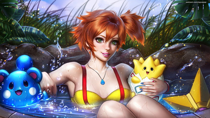 misty, togepi, staryu, and azurill (pokemon) drawn by ayya_sap