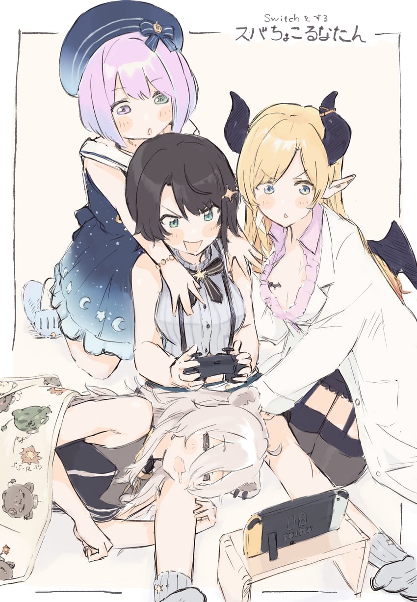 oozora subaru, shishiro botan, yuzuki choco, himemori luna, and ssrb (hololive) drawn by soutanookiba