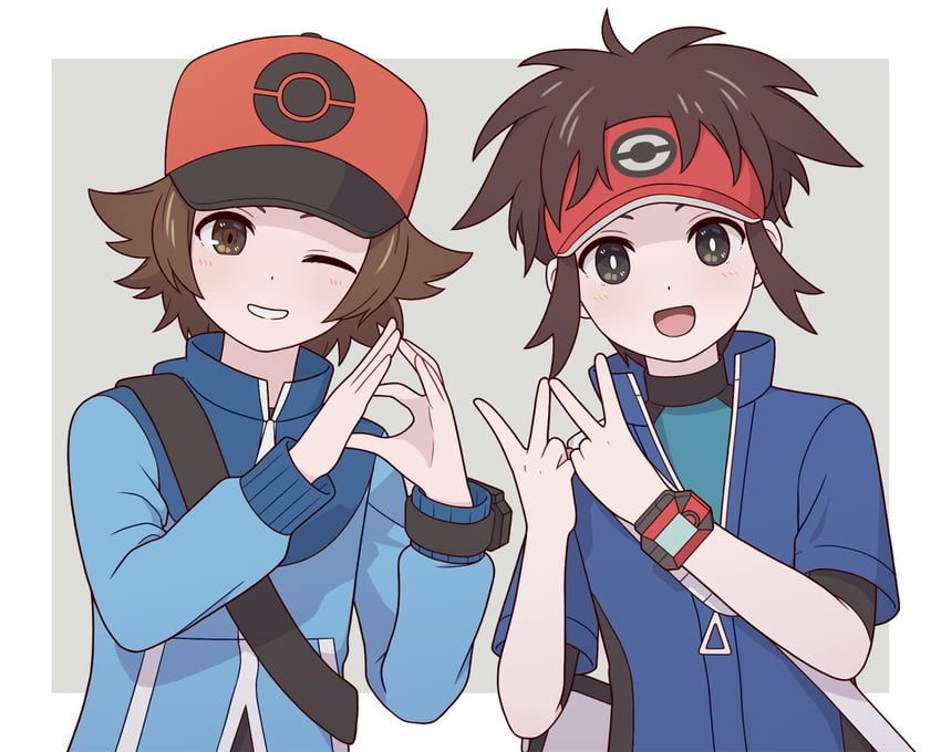 hilbert and nate (pokemon and 2 more) drawn by mozukusa