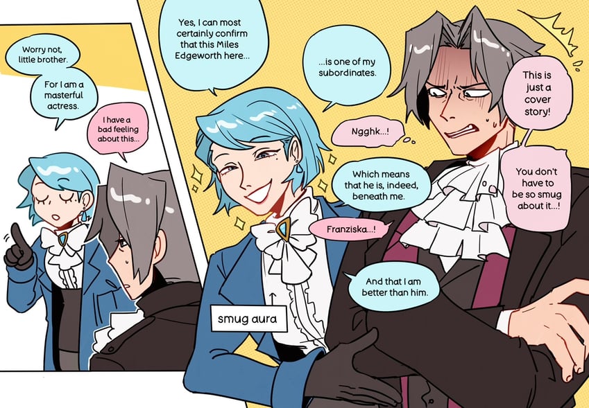 miles edgeworth and franziska von karma (ace attorney) drawn by ministarfruit