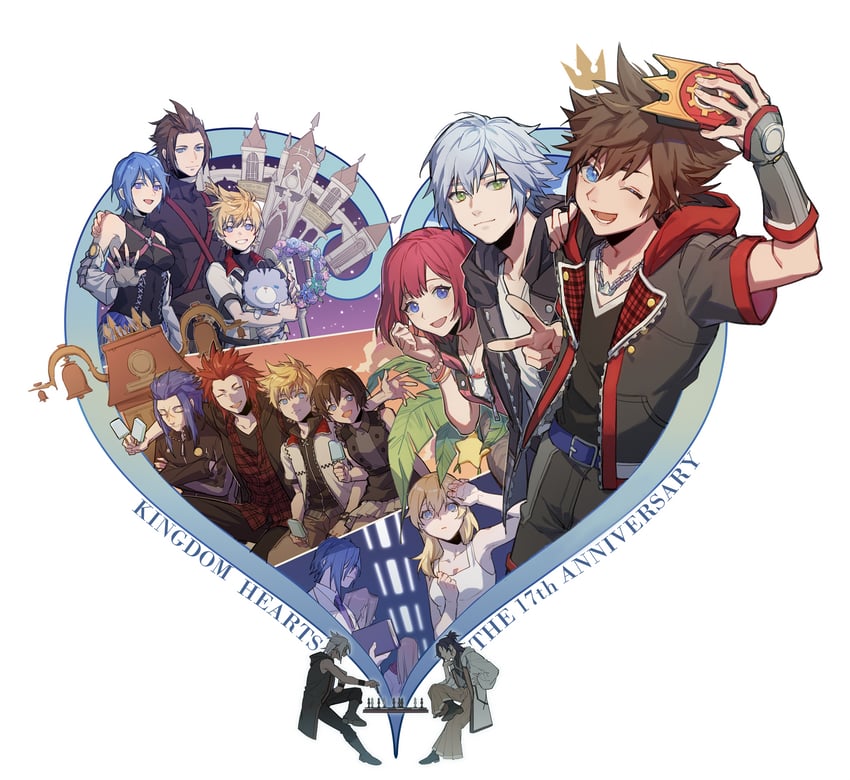 sora, roxas, kairi, riku, aqua, and 12 more (kingdom hearts and 1 more) drawn by akabane_yu