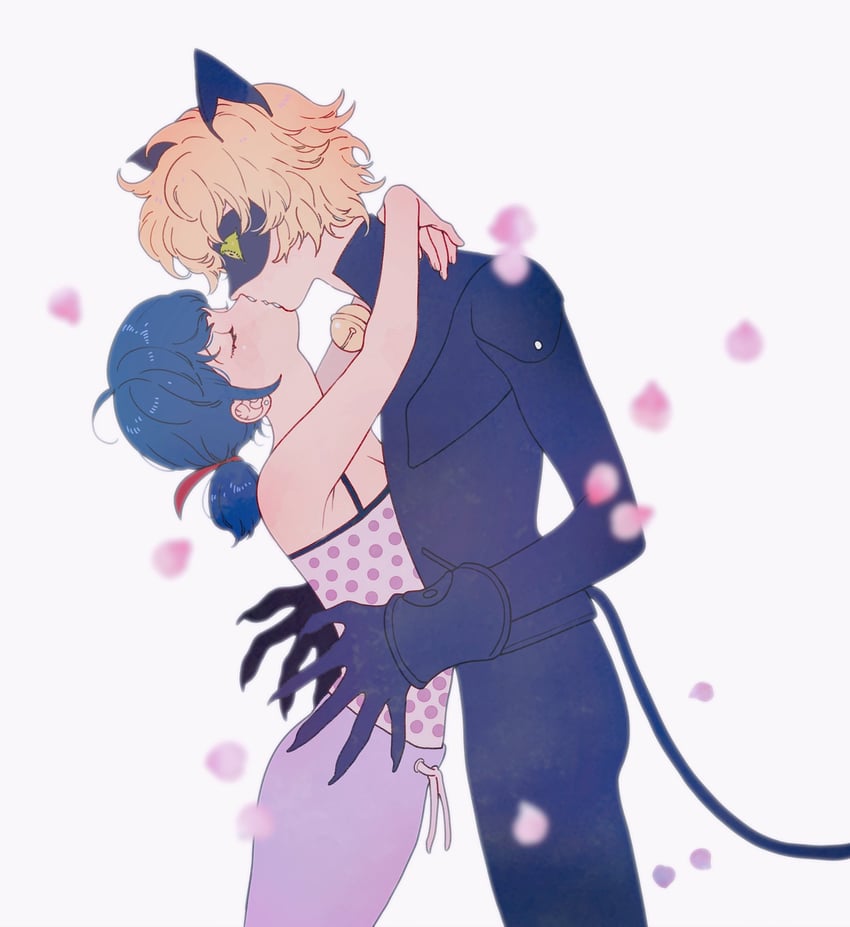 marinette dupain-cheng, adrien agreste, and chat noir (miraculous ladybug) drawn by ikutan0222