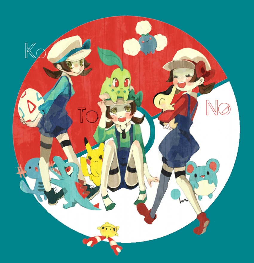 pikachu, lyra, cyndaquil, chikorita, totodile, and 5 more (pokemon and 1 more) drawn by kinohe