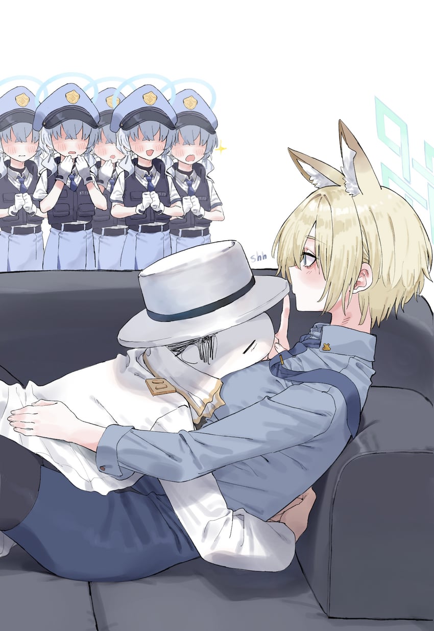 sensei, doodle sensei, kanna, and valkyrie police academy student (blue archive) drawn by lonklink