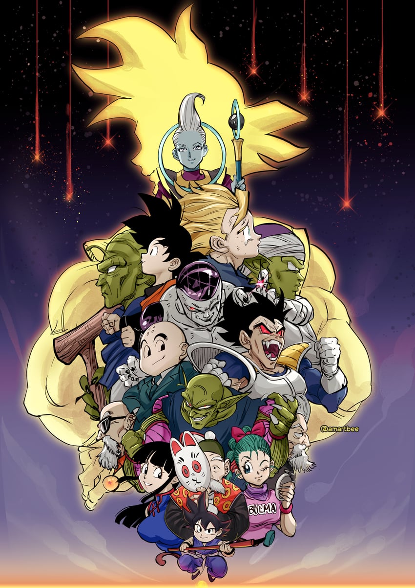 son goku, vegeta, bulma, son gohan, chi-chi, and 11 more (dragon ball and 2 more) drawn by amartbee