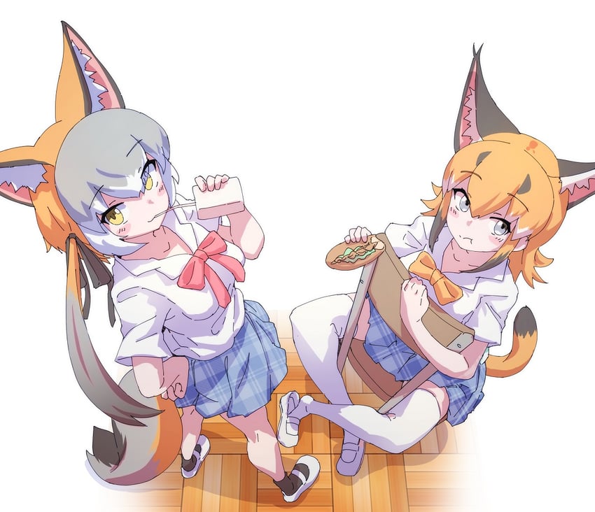 island fox and caracal (kemono friends and 1 more) drawn by lowlandgorilla