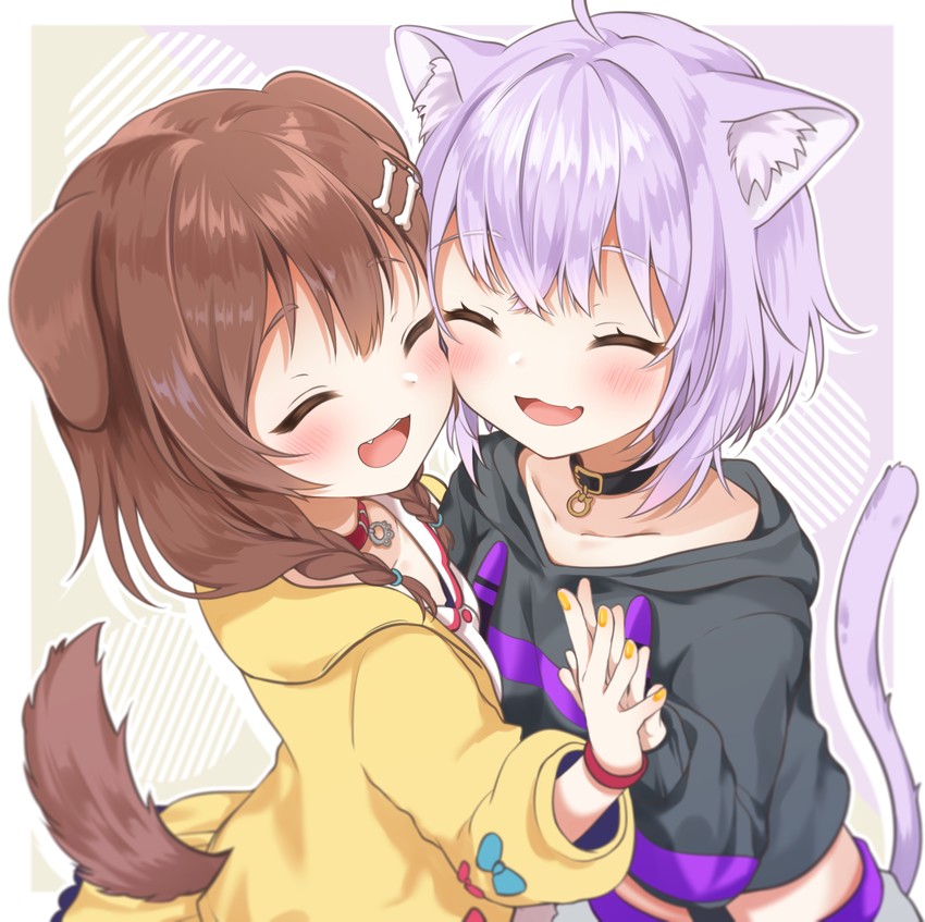 nekomata okayu and inugami korone (hololive) drawn by nufucha