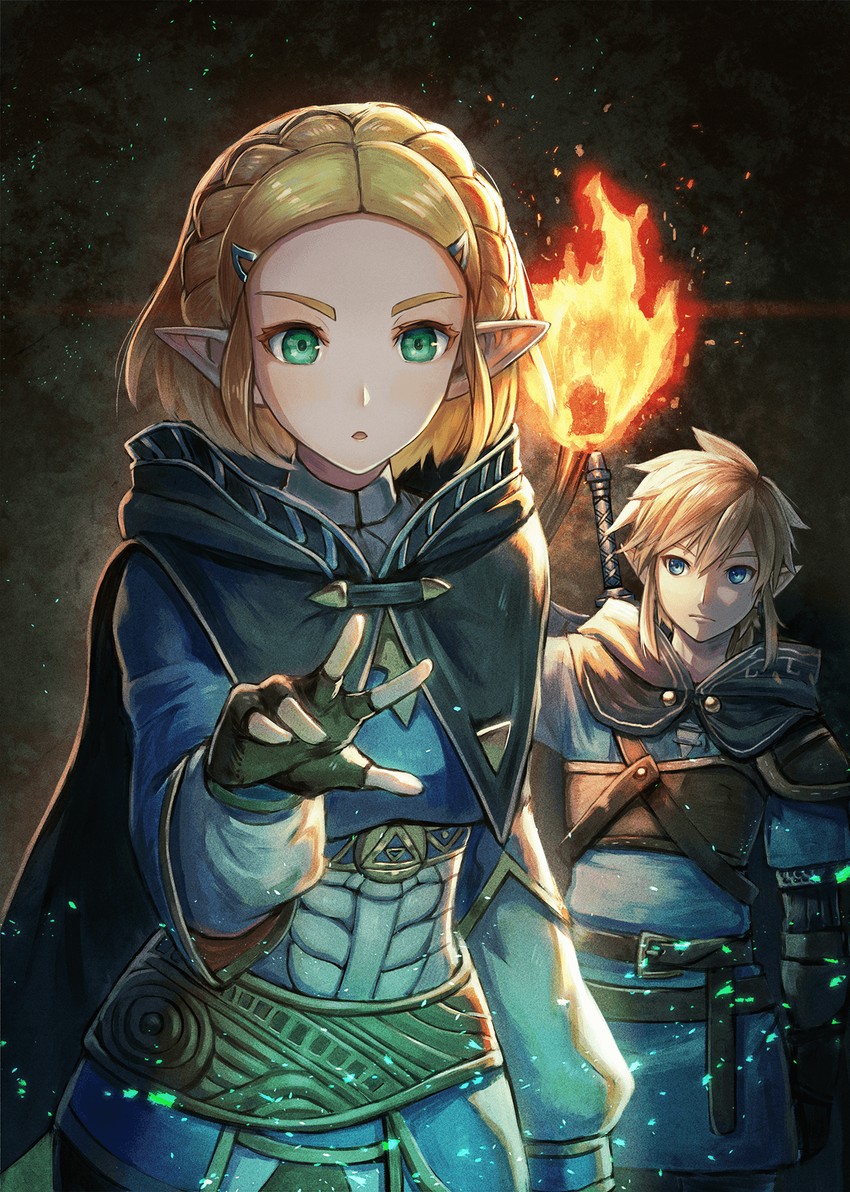 link and princess zelda (the legend of zelda and 1 more) drawn by kuroi_susumu