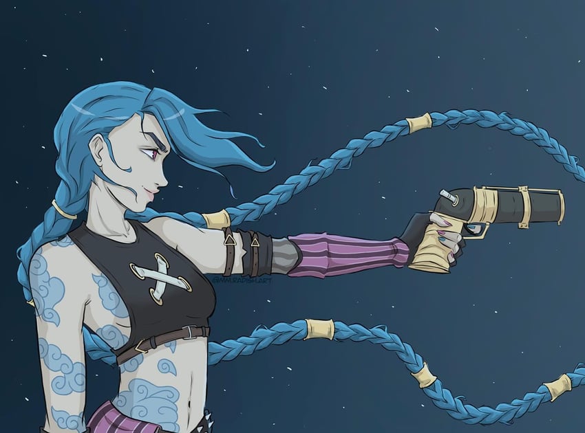 jinx and arcane jinx (league of legends and 1 more) drawn by mickala_(mm.radish.art)