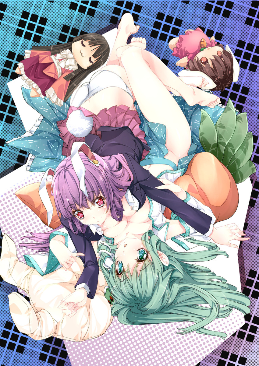 kochiya sanae, reisen udongein inaba, houraisan kaguya, inaba tewi, and teruyof (touhou) drawn by ichikawa_ryuunosuke