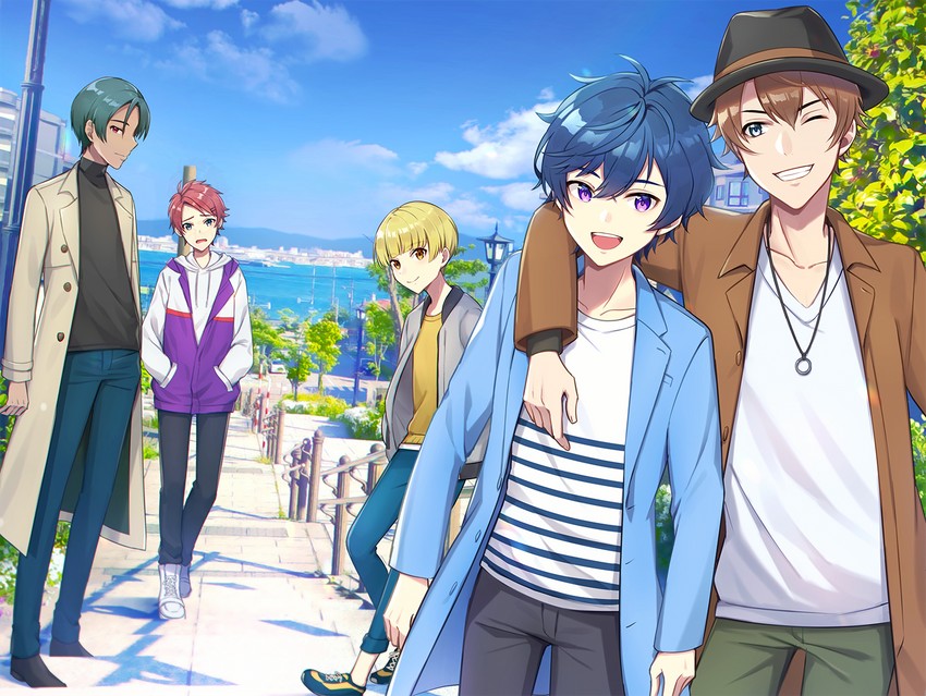 nanahoshi ren, shiroishi banri, goryou yuuto, kikyou riou, and matoba wataru (from argonavis) drawn by mugi_(iccomae)
