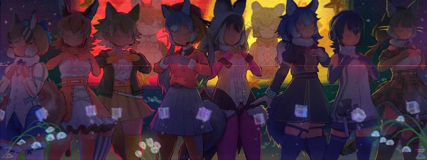 island fox, humboldt penguin, caracal, brown long-eared bat, coyote, and 5 more (kemono friends and 1 more) drawn by imnim_leef