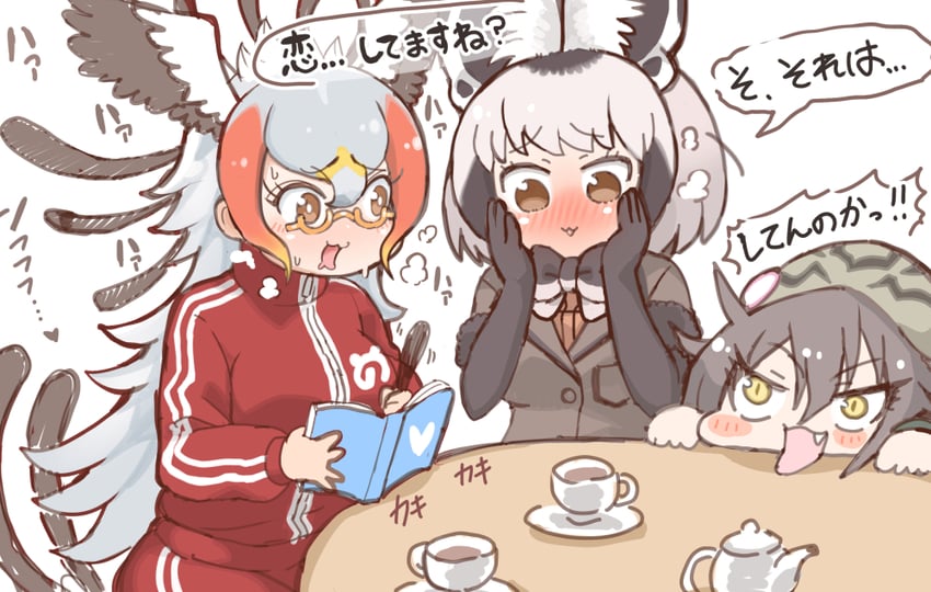 bat-eared fox, okinawa habu, and secretarybird (kemono friends and 1 more) drawn by tanaka_kusao