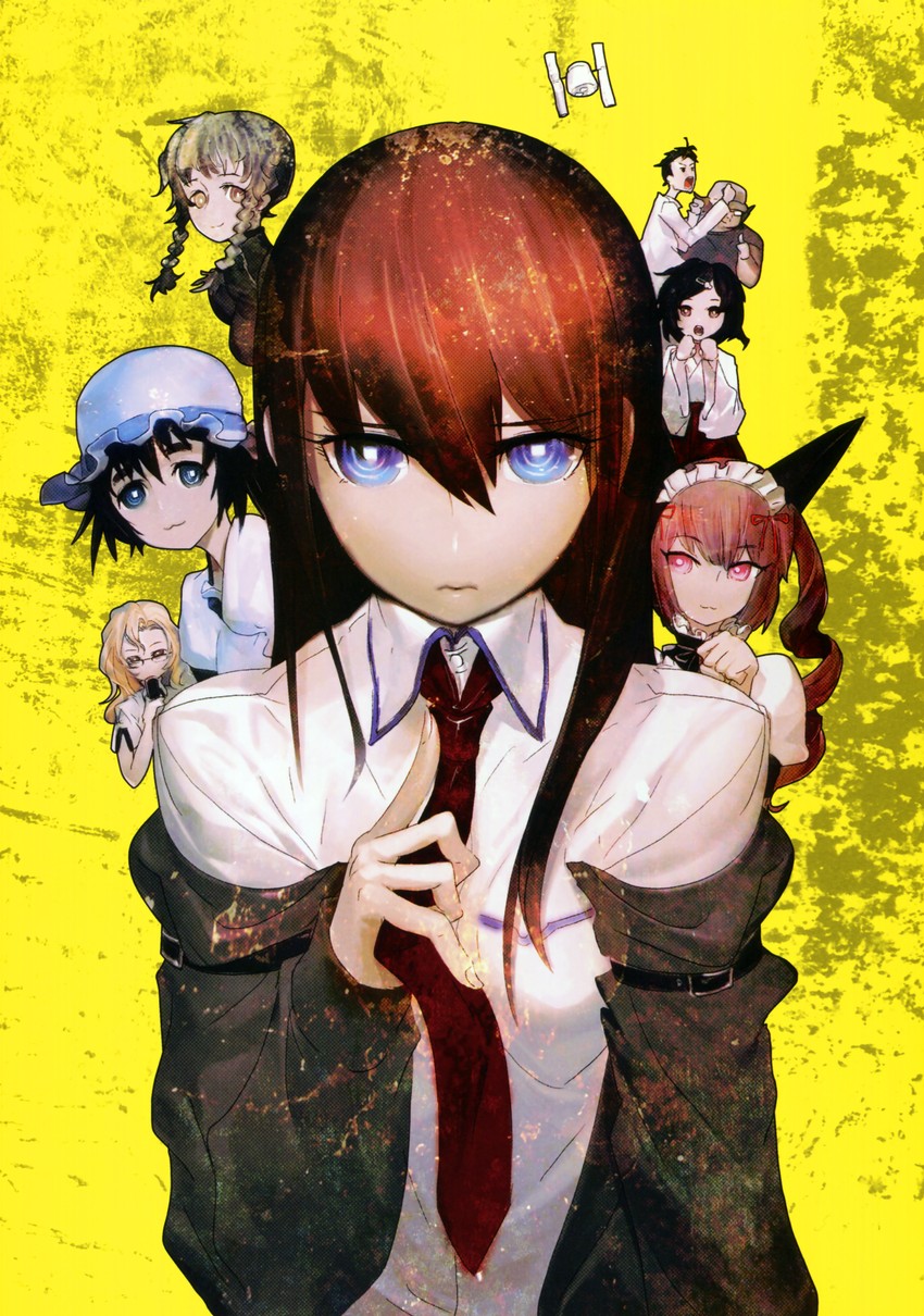 makise kurisu, okabe rintarou, shiina mayuri, amane suzuha, urushibara ruka, and 3 more (steins;gate) drawn by huke