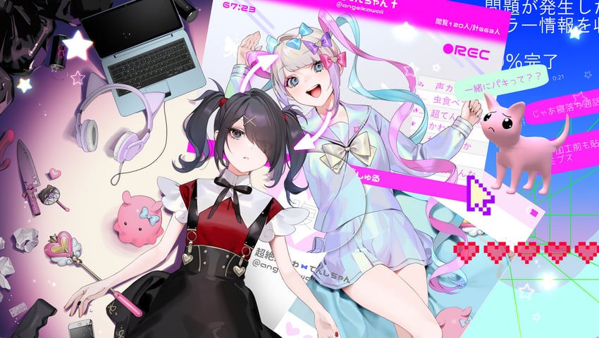 chouzetsusaikawa tenshi-chan, ame-chan, and pien cat (needy girl overdose) drawn by ohisashiburi