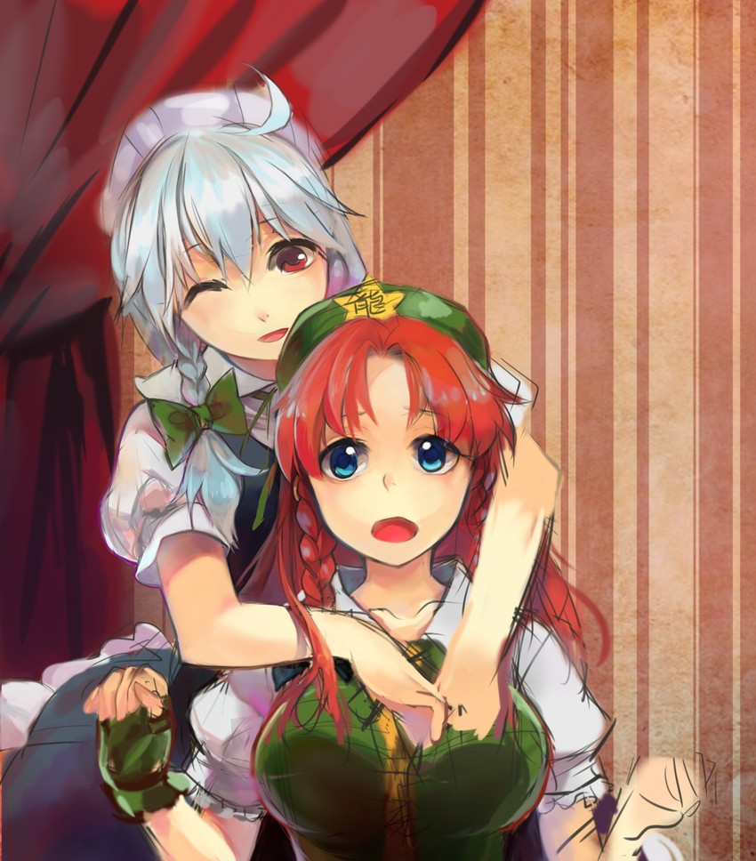 izayoi sakuya and hong meiling (touhou) drawn by peninsula_(disappearedstump)