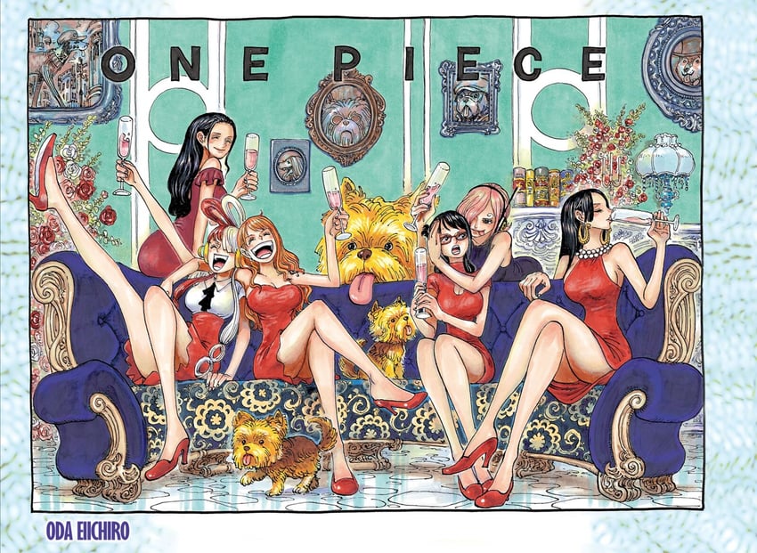 nami, nico robin, boa hancock, uta, vinsmoke reiju, and 1 more (one piece) drawn by oda_eiichirou