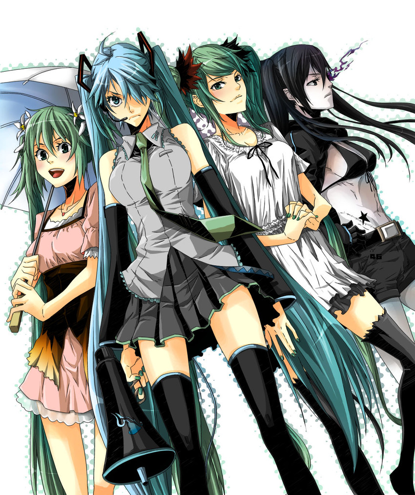 hatsune miku and black rock shooter (vocaloid and 4 more) drawn by tanba_anko