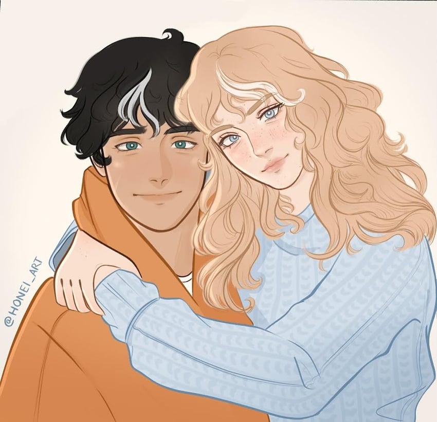 percy jackson and annabeth chase (percy jackson and the olympians) drawn by neia_(honei.studio)