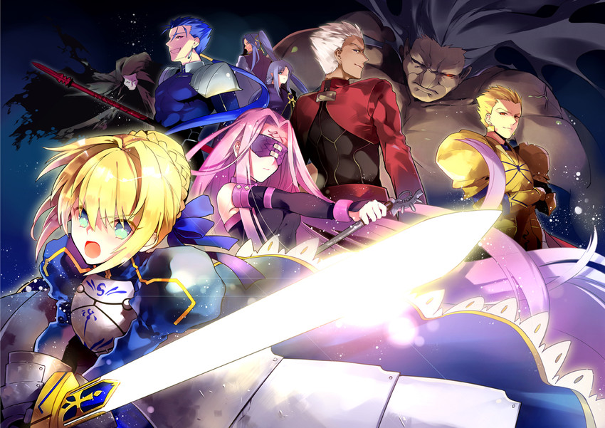 artoria pendragon, saber, gilgamesh, cu chulainn, archer, and 5 more (fate and 1 more) drawn by momoayamo