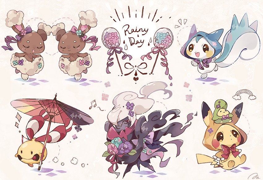 pikachu, pachirisu, buneary, darkrai, budew, and 1 more (pokemon) drawn by coco7